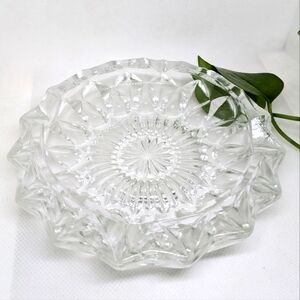 Vintage Heavy Clear Glass Ashtray 6"